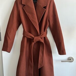 Brown-orange Belted Wool Blend Coat EVER NEW